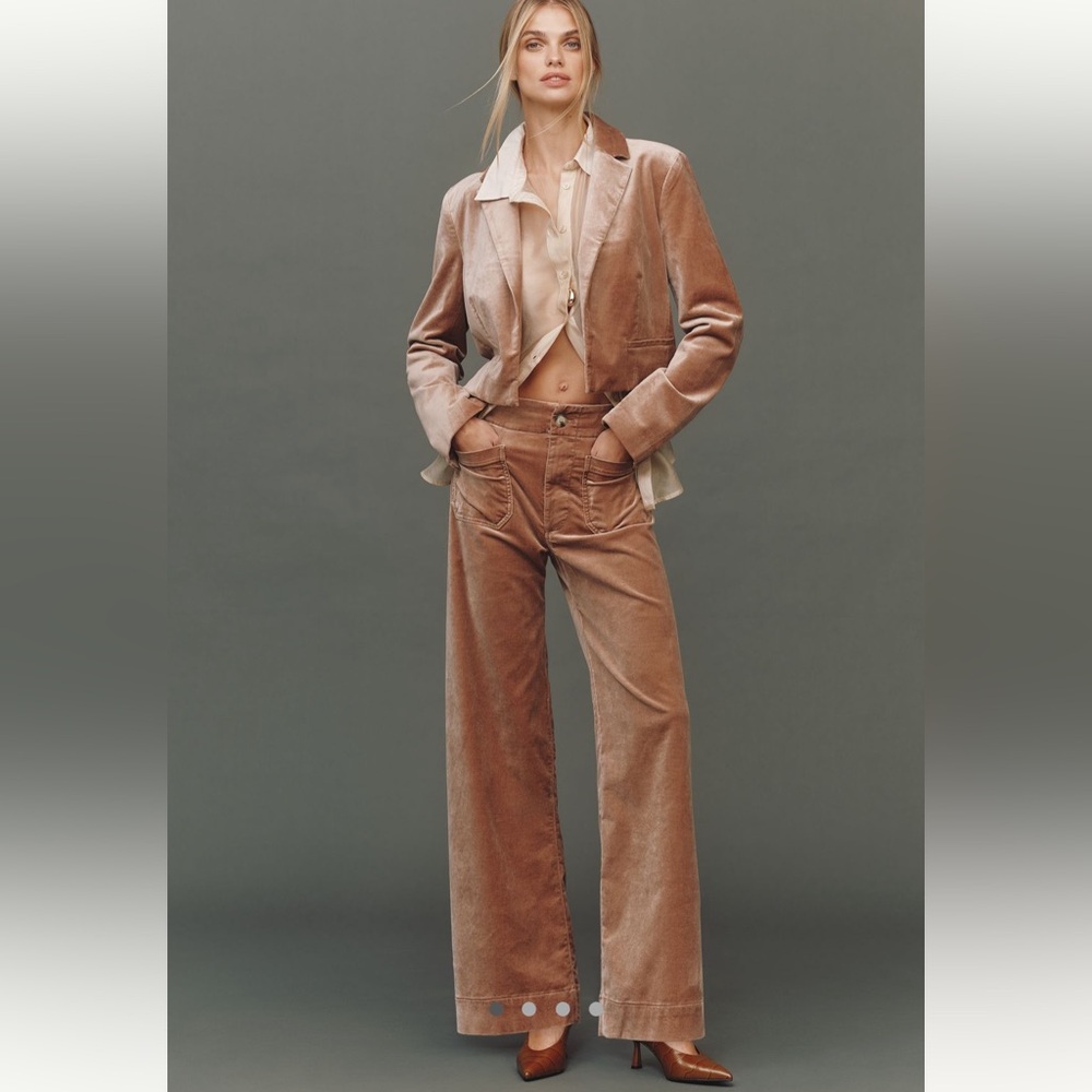 NWT Anthropologie Maeve Colette Velvet Pants in Soft Latte